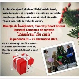 Gimnaziul ,,Victor Ciutac” cu mare drag susține acțiunea de caritate organizată de DÎTS Briceni – ,,Zâmbetul din cutie”