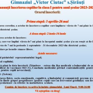 Înscrierea copiilor în clasa I pentru anul școlar 2023-2024